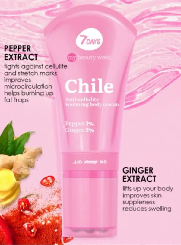 7DAYS My Beauty Week anti-cellulite warming body cream with massage function, pepper 1% + ginger 2% Chile, 130 ml - Image 3