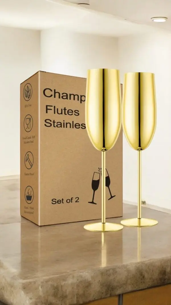 Elegant Stainless Steel GOLD Champagne Glasses – Set of 2 (280ml)