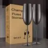 Elegantiškos Nerūdijančio Plieno JUODOS šampano taurės – 2 vnt. rinkinys (280 ml)