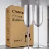Elegantiškos Nerūdijančio Plieno SIDABRINES šampano taurės – 2 vnt. rinkinys (280 ml)