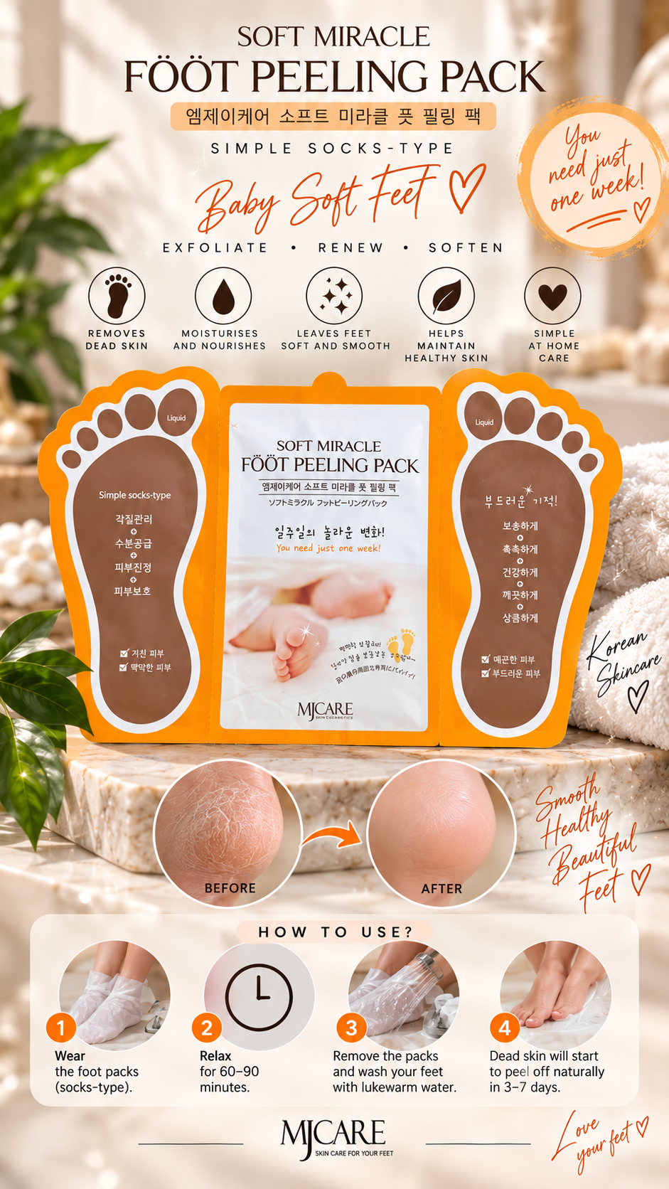 MJCARE SOFT MIRACLE FOOT PEELING PACK – Exfoliating Foot Mask - Image 2