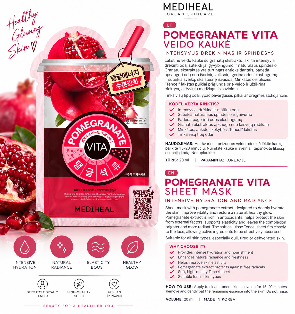 MEDIHEAL - POMEGRANATE VITA Sheet Mask – 20 ml - Image 2