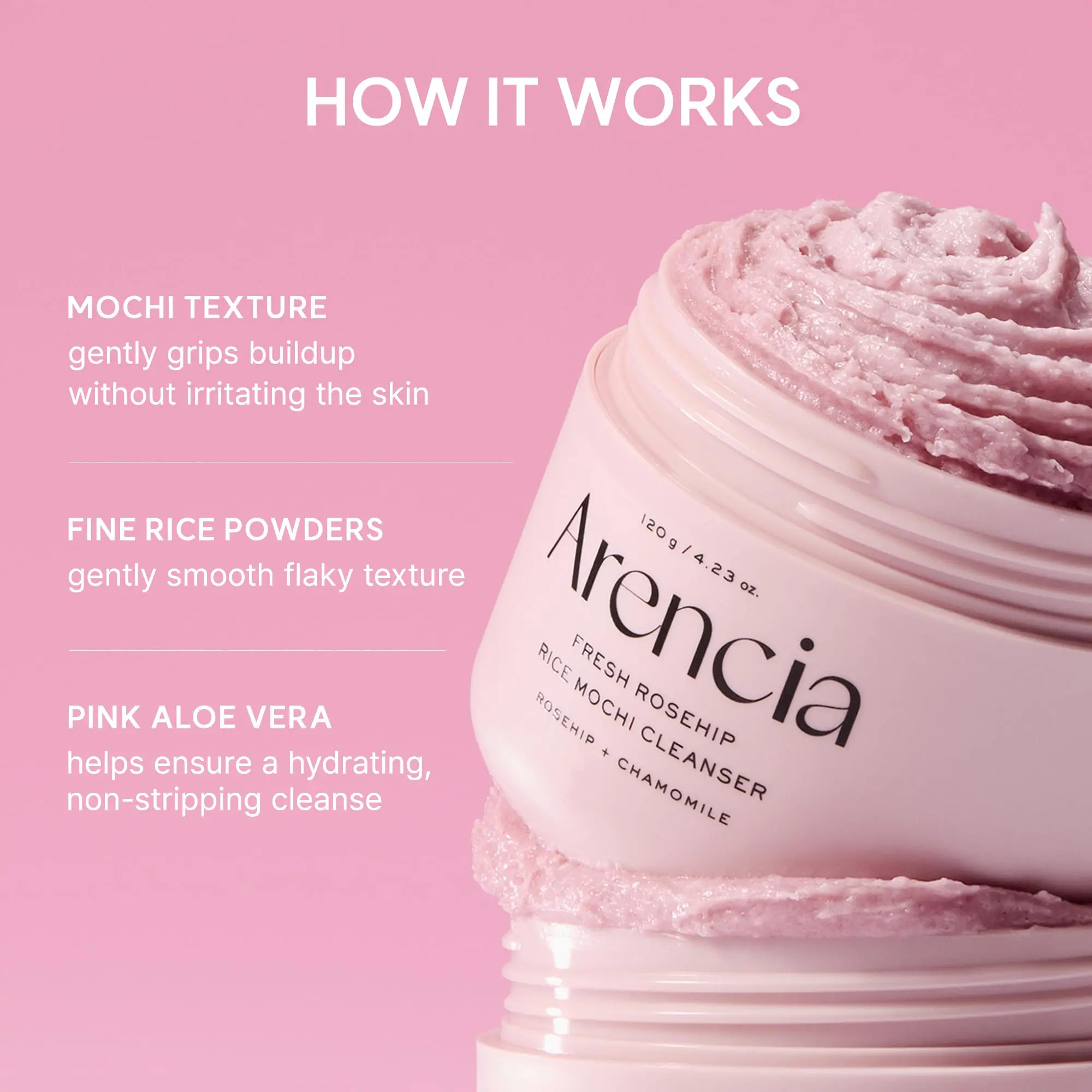 ARENCIA - Fresh Rosehip Rice Mochi Cleanser 120gr - Image 4