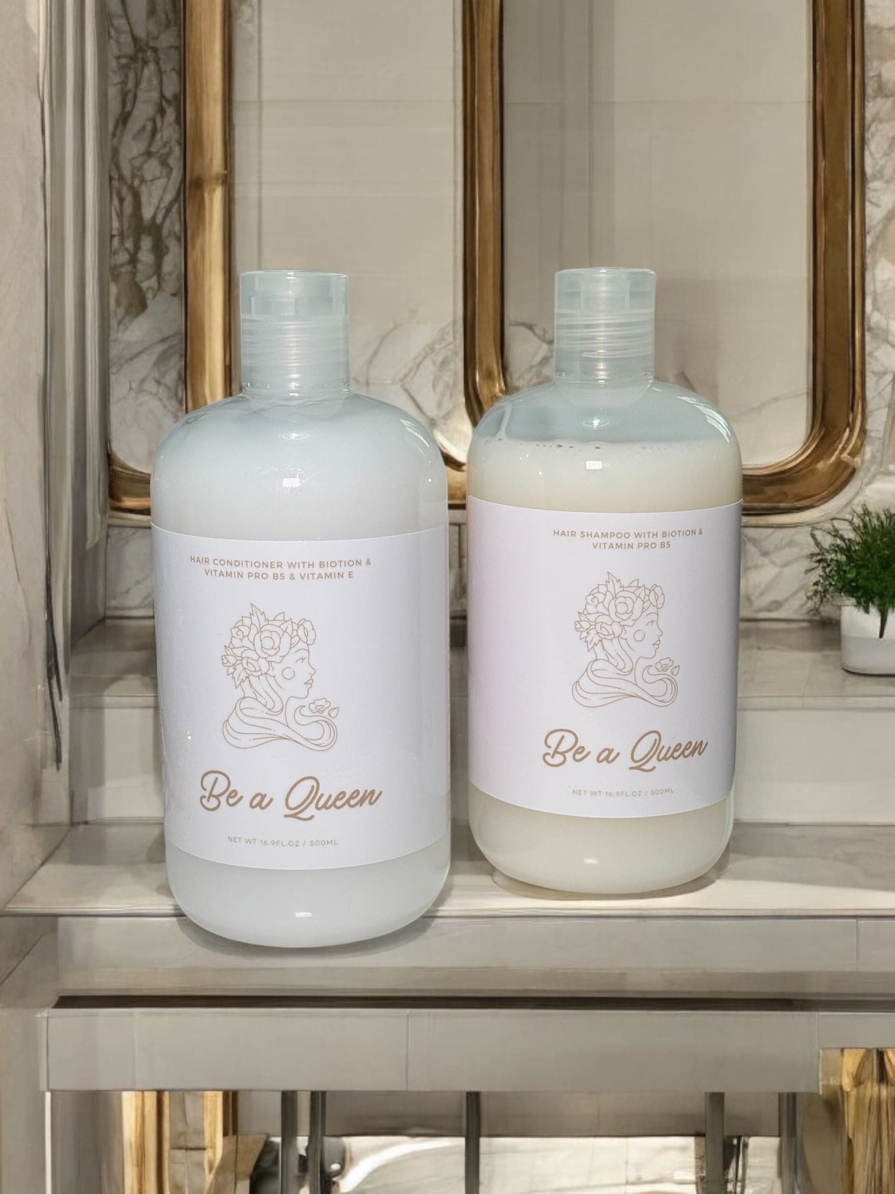 “Be a Queen” Hair Treatment Shampoo & Conditioner with Biotin, Vitamin E, and Pro-Vitamin B5 Complex
